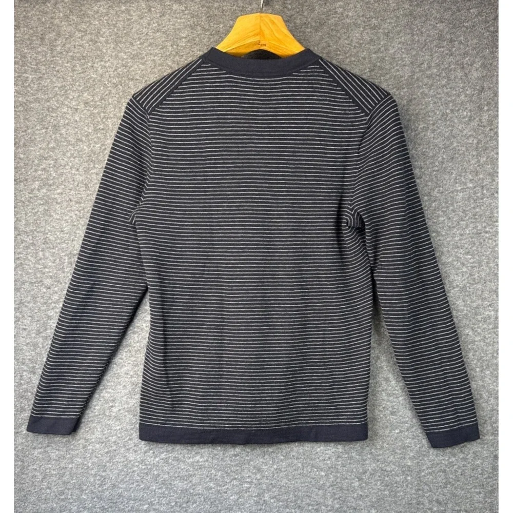 Theory Ollis Striped Crewneck Sweater Men Size M Navy White Merino Knit Pullover